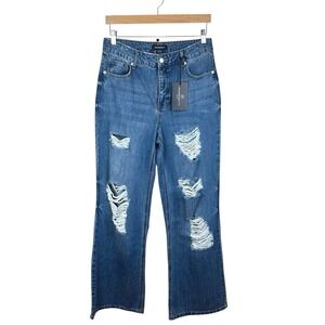 NWT Prosperity Distressed Wide Leg Jeans Women's Ripped High Rise Blue Denim Y2K